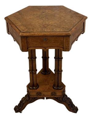 Antique Regency Pollard Oak Lamp Table with Lift Top and Carved Base, 1830s