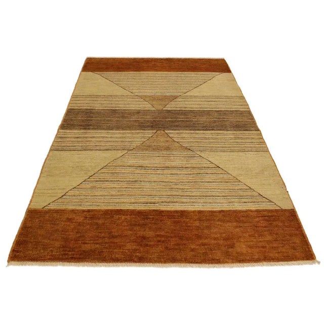 1990s 1990s Boho Chic Gabbeh Rosalia Tan/Lt. Rust Wool Area Rug -4'1 X 5'8 For Sale - Image 5 of 8