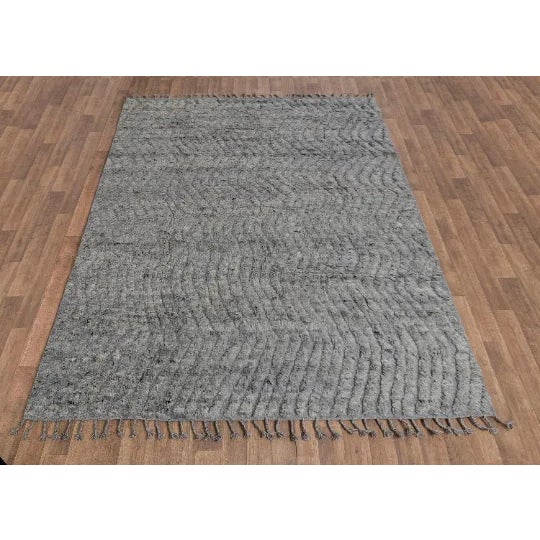 Moroccan Grey Wool Shag Soft Hand Knotted Moroccan Boho Rug, Berber Beni Ourain Rug 6x9 Ft. For Sale - Image 3 of 9