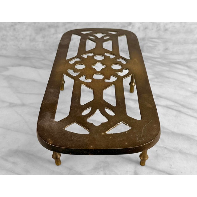 Vintage Traditional Brass Footed Plant Stand Trivet For Sale - Image 6 of 8