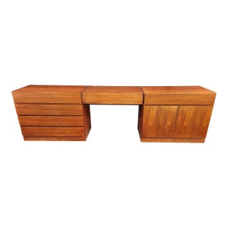 1960s Arne Wahl Iversen for Vinde Møbelfabrik Danish Modern Teak Vanity Desk Set | Made in Denmark | Floating Vanity With Hidden Mirror Dresser Set For Sale