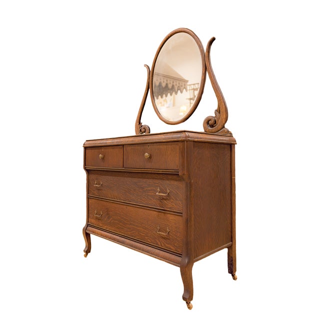 American Early 20th Century Marvel Furniture & Co Quarter-Sawn Dresser With Mirror For Sale - Image 3 of 15