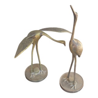 Mid Century Korea Brass Cranes Figurines - Pair For Sale