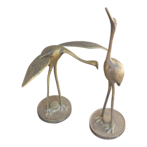 Mid Century Korea Brass Cranes Figurines - Pair