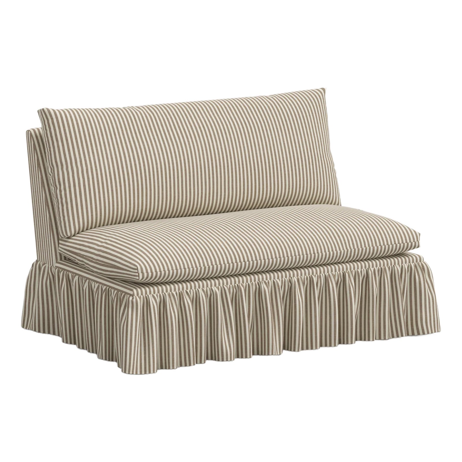 Stoffer Home x Cloth & Company Thelma 47" Ruffle Settee in Jane Stripe Burlap