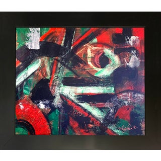 2025 "047-25" Abstract Expressionist Crimson & Emerald Green Painting by Mark Lewis For Sale
