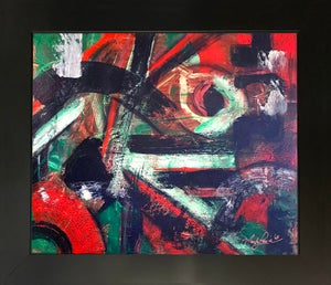 2025 "047-25" Abstract Expressionist Crimson & Emerald Green Painting by Mark Lewis