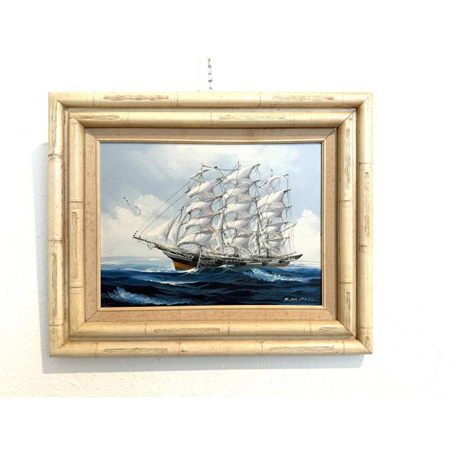 Blue K.Maskell Oil Painting Tall Ship at Sea Maritime Nautical Ocean Seascape, Framed For Sale - Image 8 of 13