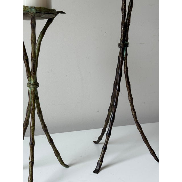 Late 20th Century Verdigris Bamboo Iron Candle Holders For Sale - Image 5 of 11