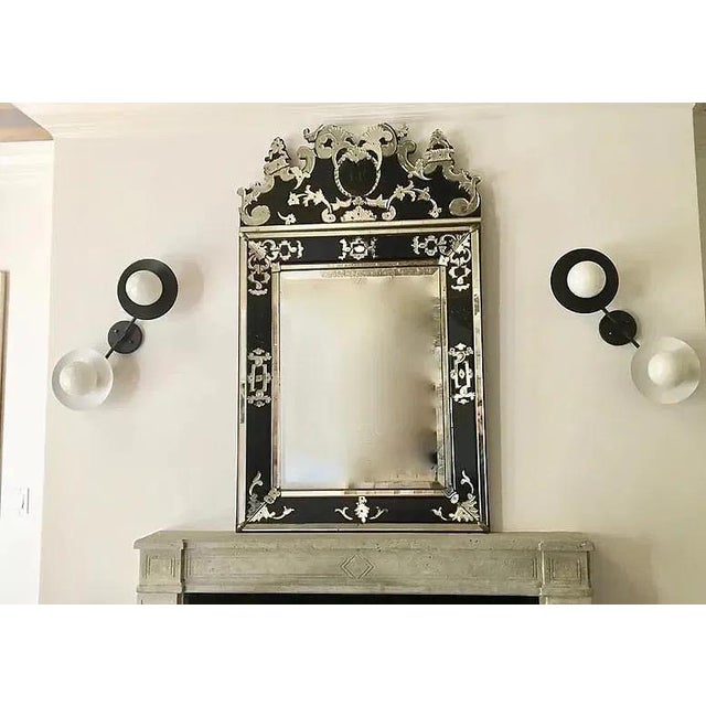 French 19th Century French Eglomisé Venetian Etched Wall Mirror For Sale - Image 3 of 14