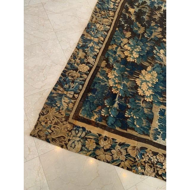 Antique 17th Century Flemish Verdure Vertical Landscape Tapestry For Sale In New York - Image 6 of 12