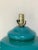 Vintage Teal & Brass Glass Lamp For Sale - Image 4 of 6