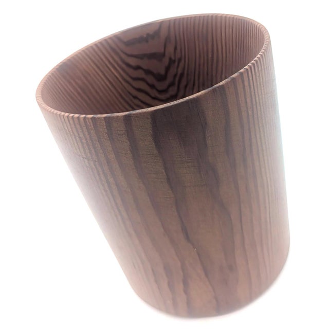 1980s Vintage Carved and Lathed Wood Cylinder Bowl For Sale - Image 5 of 12