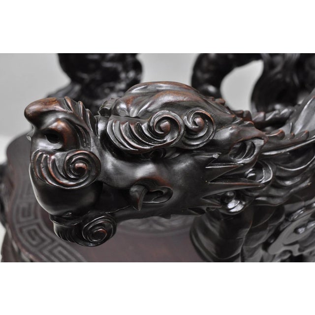 Antique Japanese Dragon Carved Wood Export Oriental Palace Lounge Arm Chair For Sale - Image 13 of 18