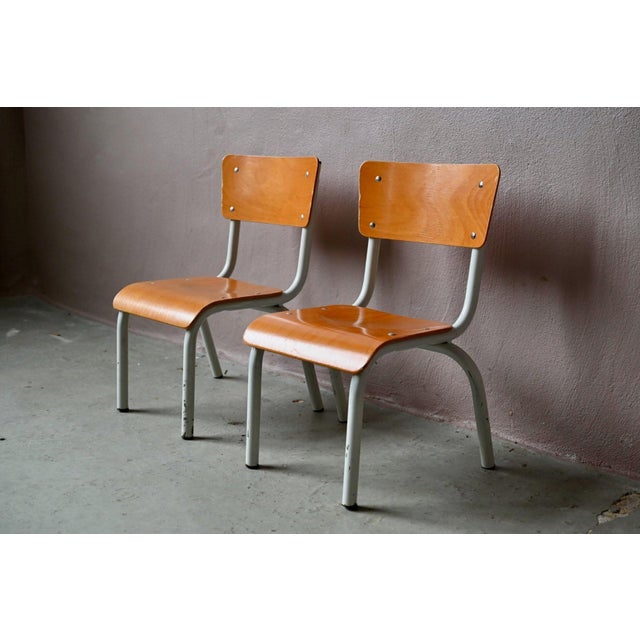 Vintage School Chair in Tubular Metal and Plywood, 1960s For Sale - Image 4 of 12