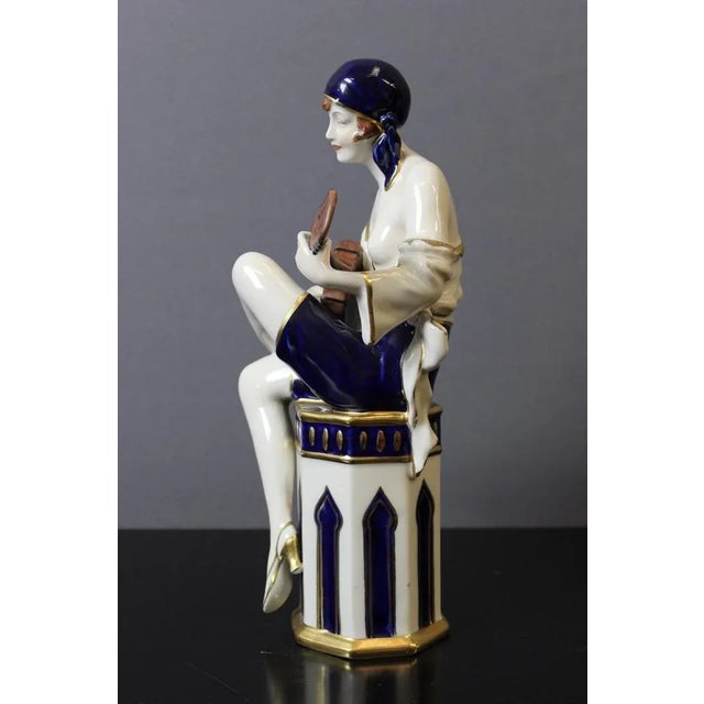 1930s Art Deco Mandolin Player in Porcelain from Royal Dux, 1930s For Sale - Image 5 of 11