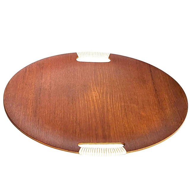 Mid 20th Century Scandinavian Teak Tray With Wrapped Handles in the Style of Arthur Umanoff For Sale In Miami - Image 6 of 11