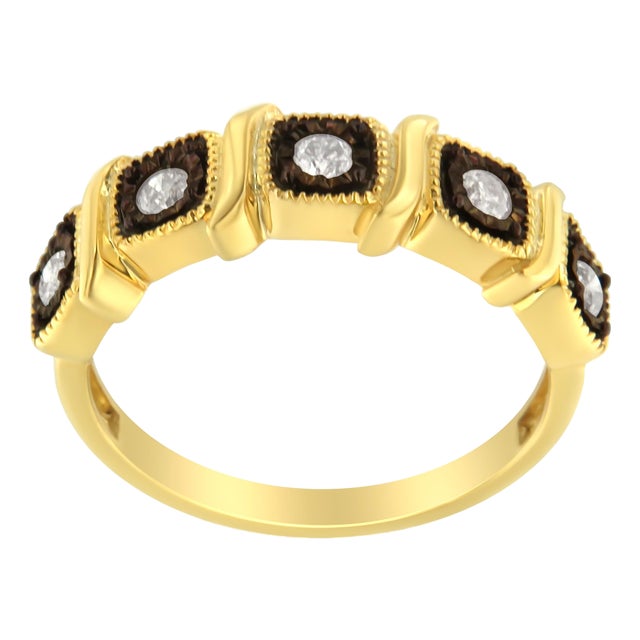10K Yellow Gold Flashed .925 Sterling Silver Miracle-Set Diamond 5-Stone Ring Band (1/4 Cttw, J-K Color, I2-I3 Clarity) - Size 6 For Sale