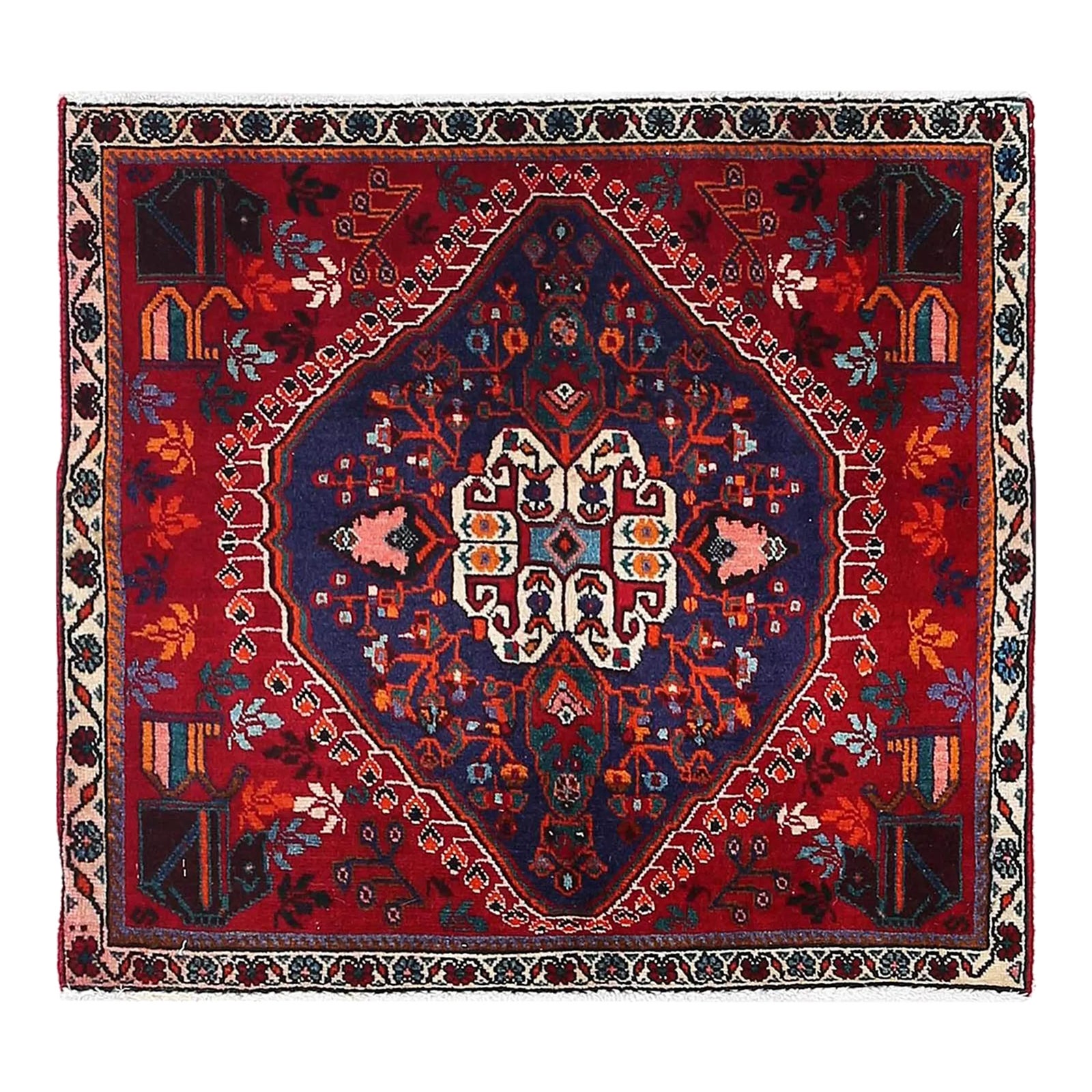 Persian Hand Knotted Square Abadeh Rug | Chairish