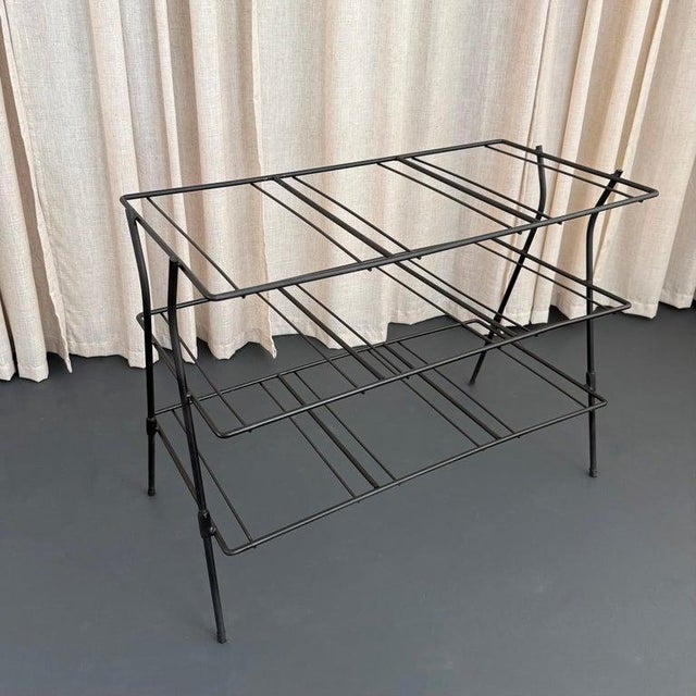 Black 1960s Mid-Century Modern Wrought Iron Tiered Glass Side Table Étagère For Sale - Image 8 of 8