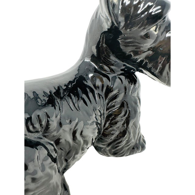 Rare VTG Black Ceramic Scottie Dog Figurine With White Highlights | Mid-Century Japanese Scottish Terrier Decor | Unique "Dc" Mark For Sale - Image 9 of 13