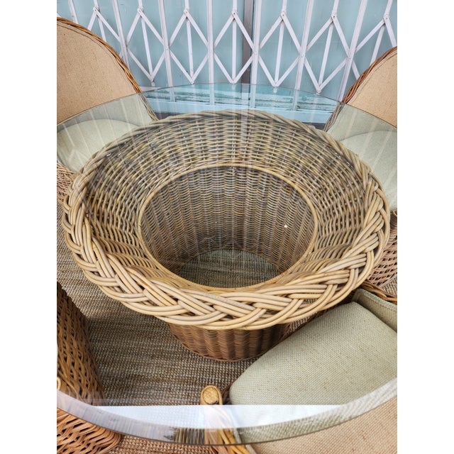 1970s 1970's Wicker Dining Table With Chairs For Sale - Image 5 of 9