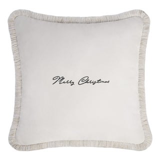 Christmas Happy Pillow in White and White from Lo Decor For Sale