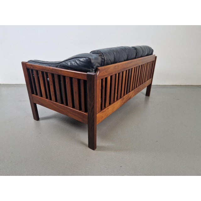 Black Mid-Century Modern Scandinavian Monte Carlo Sofa in Black Leather and Wood by Ingvar Stockum, 1965 For Sale - Image 8 of 18