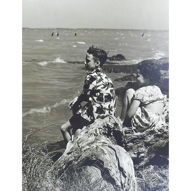 Mid Century Black & White Photograph Coastal Beach Scene For Sale - Image 4 of 4