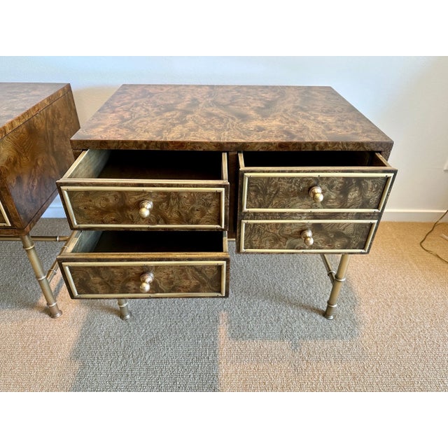 1960s Vintage Burlwood and Brass Night Tables by Mastercraft - A Pair For Sale - Image 5 of 11