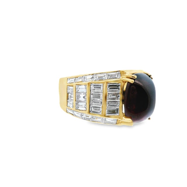 Metal 1990s 18k Yellow Gold Red Garnet and Diamond Statement Ring, Size 6 For Sale - Image 7 of 10