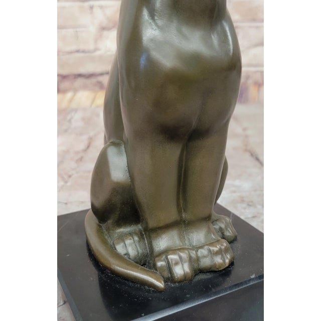Panther Puma Cougar Cat Bronze Sculpture Statue Figure on Marble Base For Sale - Image 9 of 10