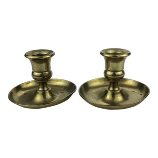 Solid Brass Low Candle Stands - a Pair For Sale