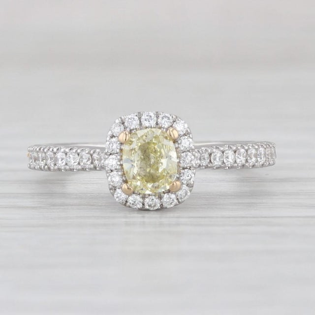 0.84ctw Yellow White Diamond Halo Engagement Ring 14k White Gold Size 5.75 Atara For Sale In Greensboro - Image 6 of 8