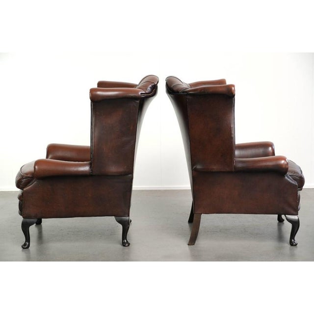 English Chesterfield Cowhide Wing Armchairs, Set of 2 For Sale - Image 4 of 12