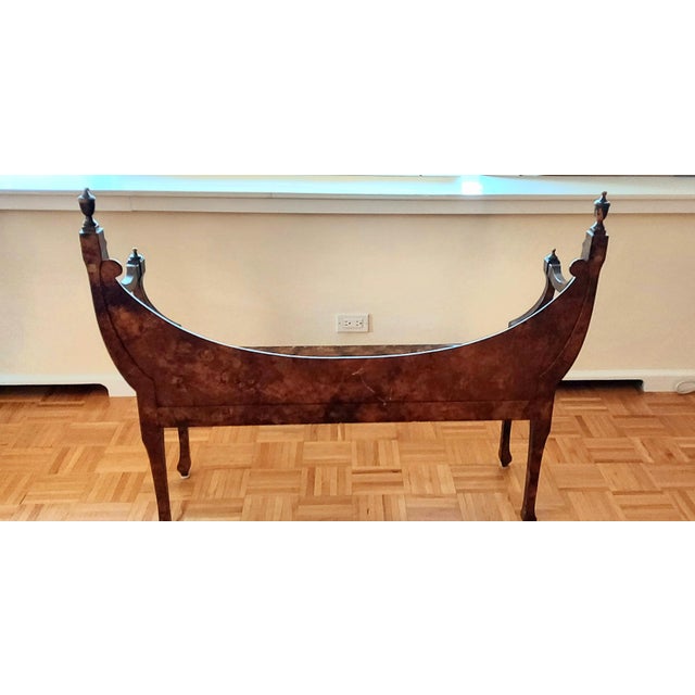 Wood Vintage Biedermeier-Style Burl Wood Gondola Bench / Crescent Settee For Sale - Image 7 of 8