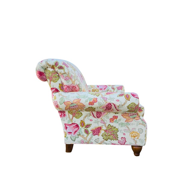 Ivory Clayton Marcus English Roll-Arm Club Chairs, Pair – Floral Botanical Chintz Upholstered Lounge Chairs For Sale - Image 8 of 16