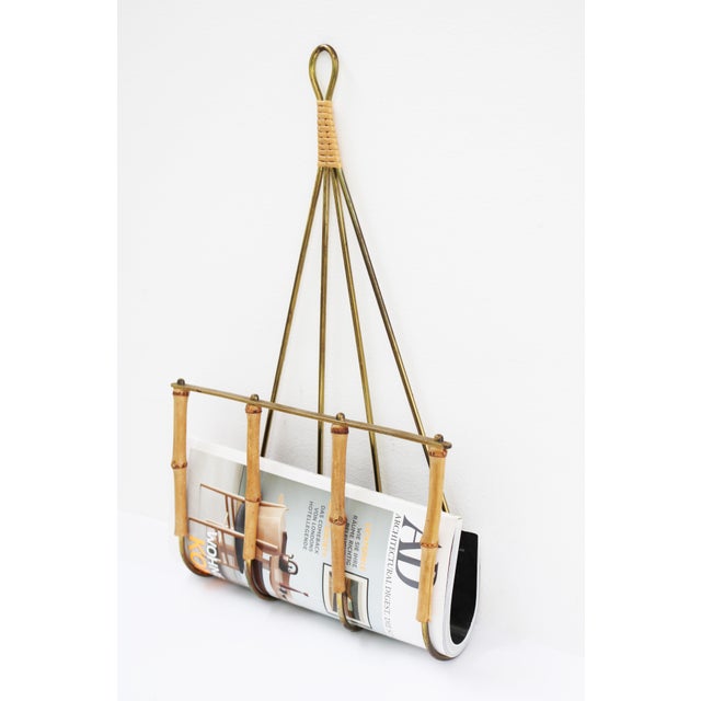Mid-Century Modern Wall-Mounted Magazine Rack in Brass and Bamboo by Carl Auböck, 1950s For Sale - Image 3 of 6