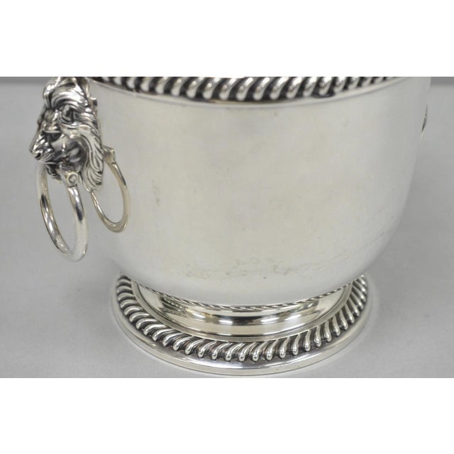 Antique English Regency Lion Head Silver Plated Covered Bar Ice Bucket For Sale - Image 10 of 17