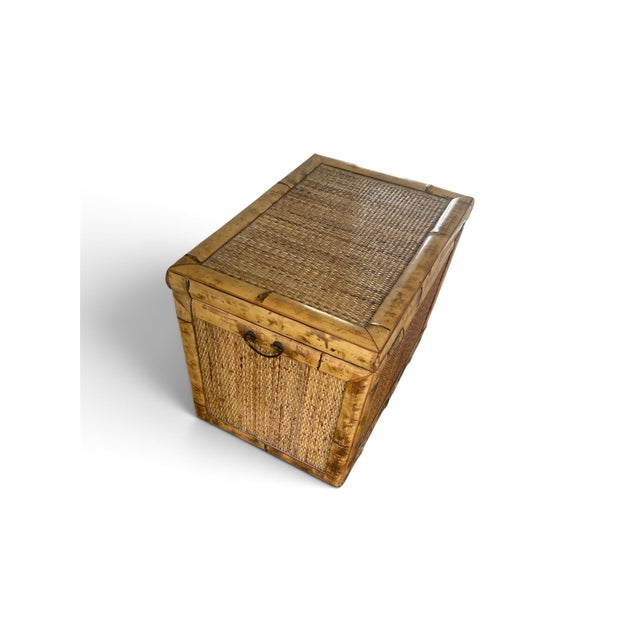 Traditional Tortoise Bamboo and Seagrass Trunk For Sale - Image 3 of 4
