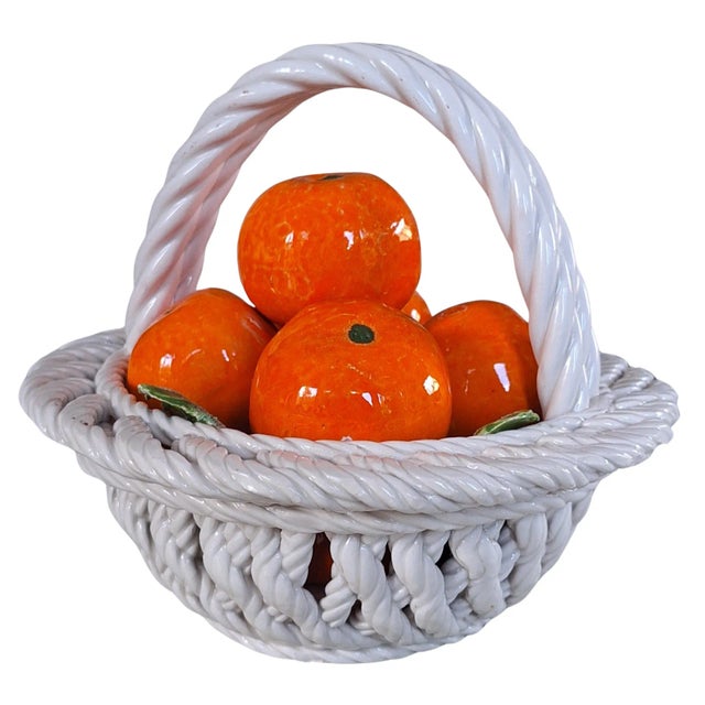 Vintage Ceramiche Lanzarin Italian Porcelain Trompe l'Oleil Basket of Citrus Fruit For Sale In Seattle - Image 6 of 11