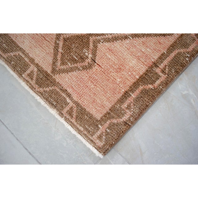 Peach 1970s Vintage Hand-Knotted Small Rug Distressed Turkish Rug Door Mat Bath Mat Entry Decor 2x3 Ft Approx For Sale - Image 8 of 14
