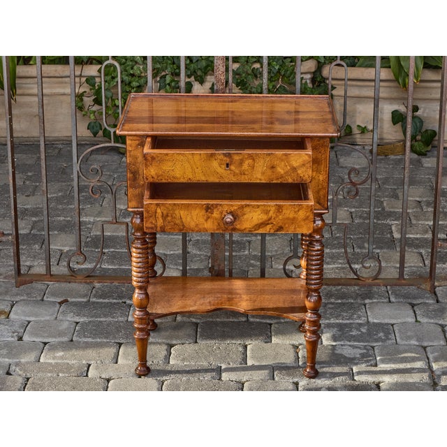 Midcentury English Walnut Side Table with Drawers and Turned Legs For Sale - Image 4 of 10
