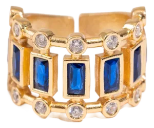 Radiant Majesty Sapphire Gold Adjustable Cuff Ring, Size 8