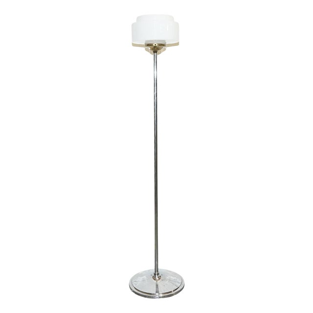 Art Deco Floor Lamp with White Glass Shade, 1930s For Sale