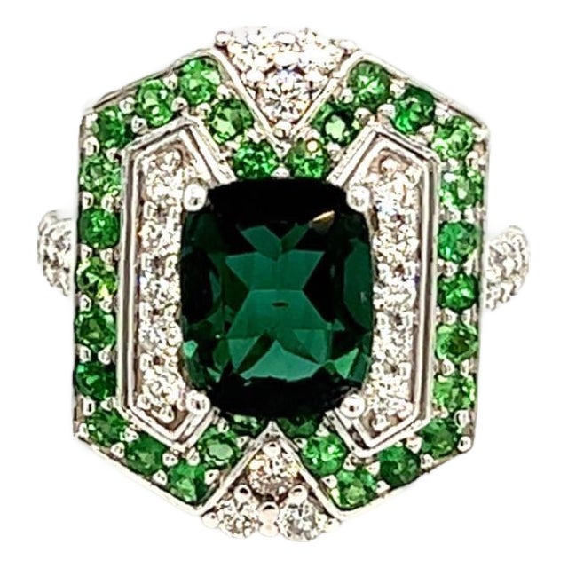 Tourmaline Tsavorite Diamond Ring 14k Gold 5.55 TCW GIA Certified For Sale