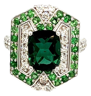 Tourmaline Tsavorite Diamond Ring 14k Gold 5.55 TCW GIA Certified