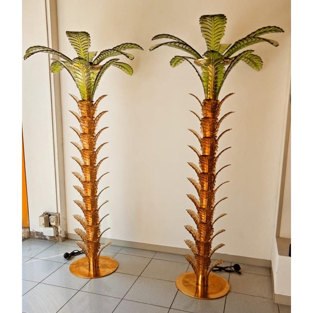 Palm Tree Floor Lamps in Brass & Murano Glass, Set of 2 For Sale - Image 4 of 17