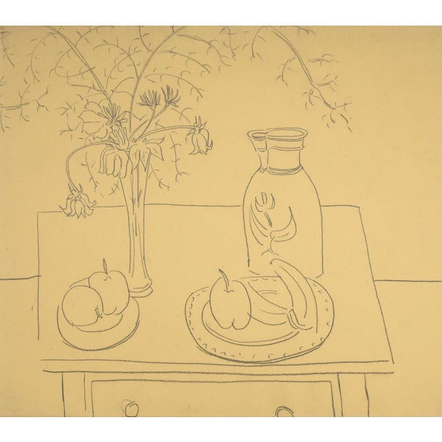 Vintage Mid Century Modernist Floral Still Life Drawing by Achillo