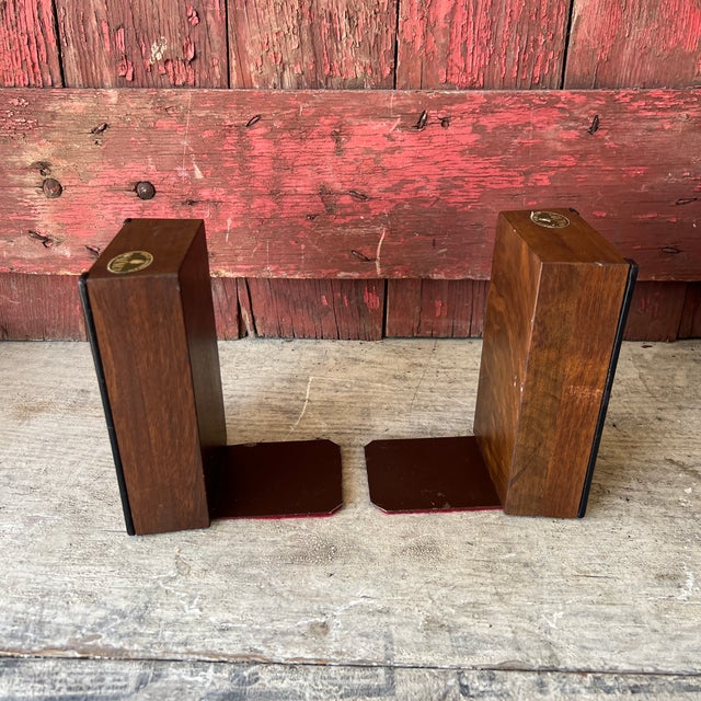 Solid American Walnut Vintage Bookends With Black Accents & Red Felt Bottoms For Sale - Image 14 of 16
